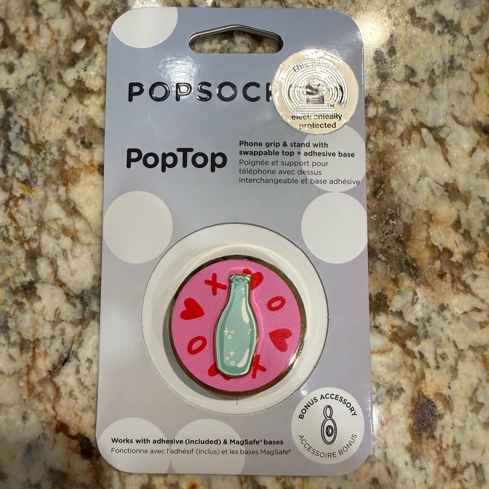 PopSocket PopTop with Pink and Teal Spinning Bottle Design